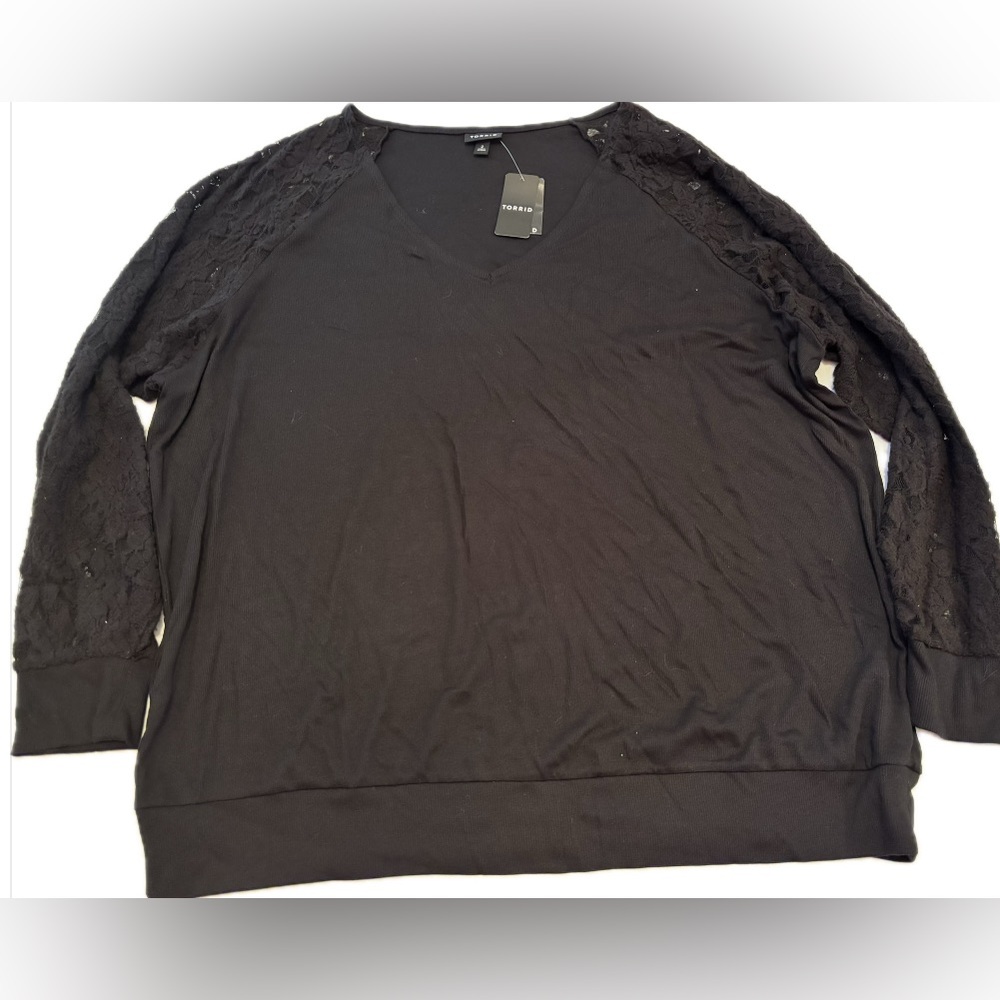TORRID Cotton Modal Rib V-Neck Lace Long Sleeve Top 2X NWT